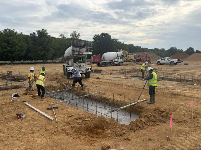 Commercial concrete foundation footing pour at Bear Veteran Cemetery in Bear, Delaware