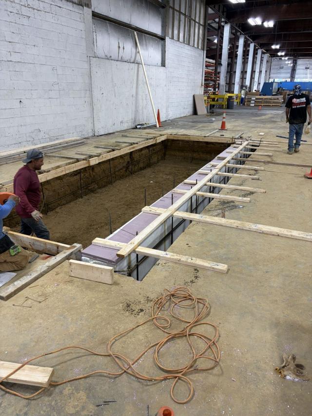 Commercial concrete garage floor section replacement and formwork in Elkton, Maryland